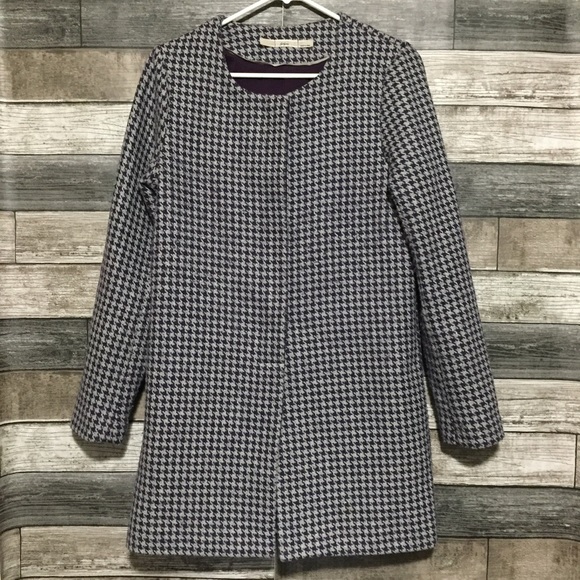 Gibson Houndstooth Plaid Blazer Women’s XS Gray Purple No Show Button - Picture 4 of 10
